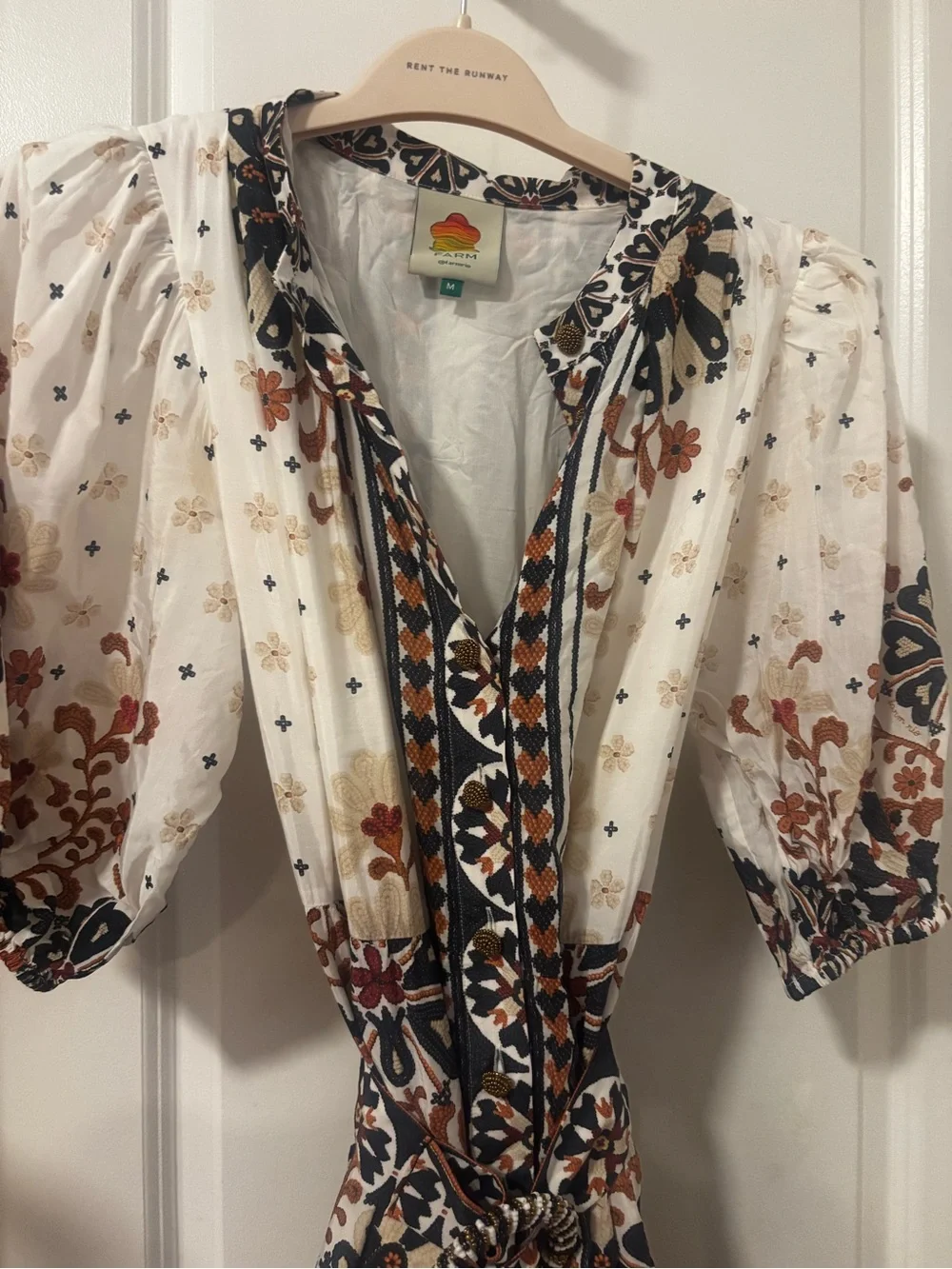 FARM Rio White Mini Dress with Black & Tan Floral Embroidery - Picture 5 of 5